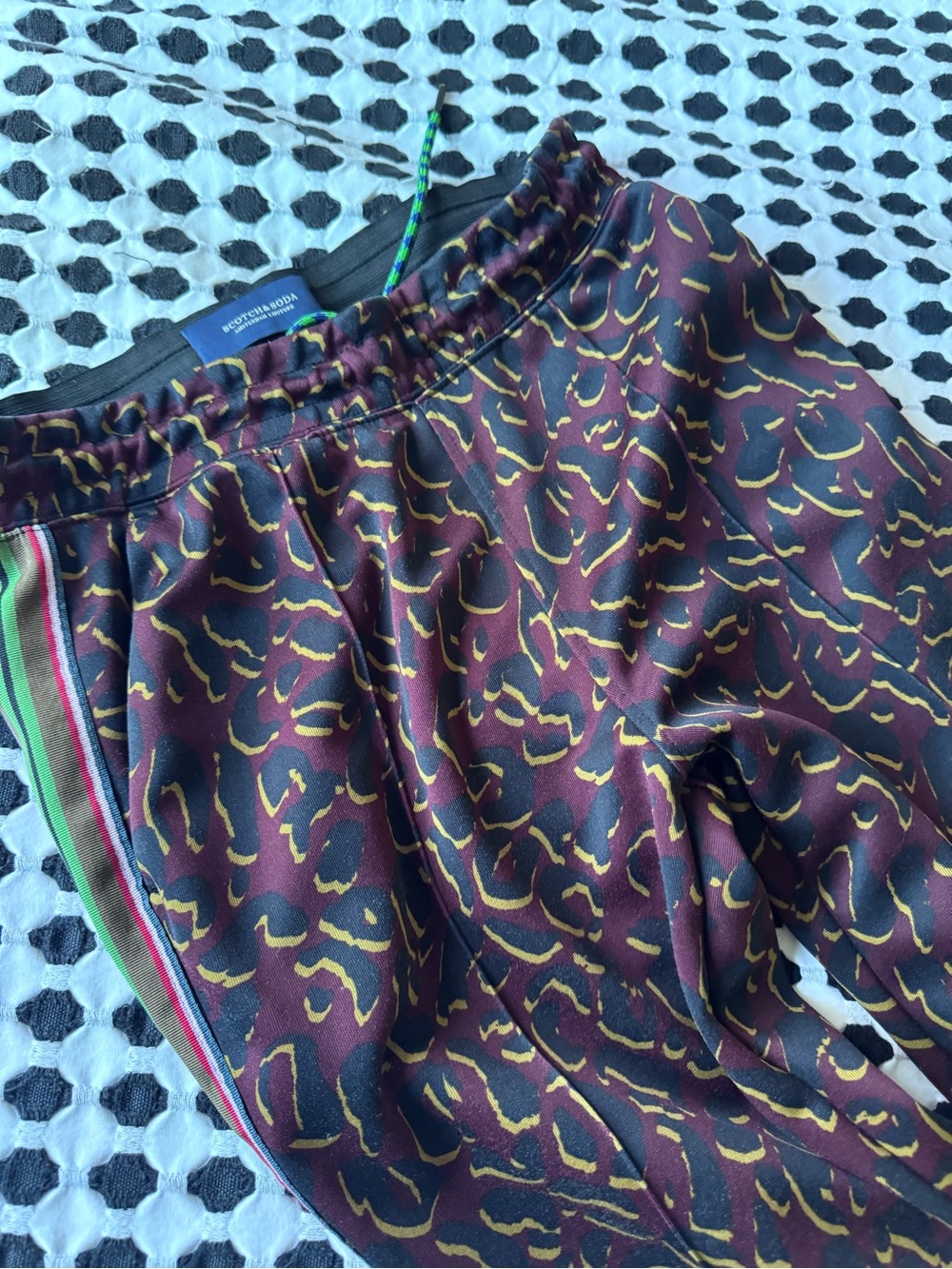 Scotch & Soda Unisex Burgundy Leopard Print Track Pants